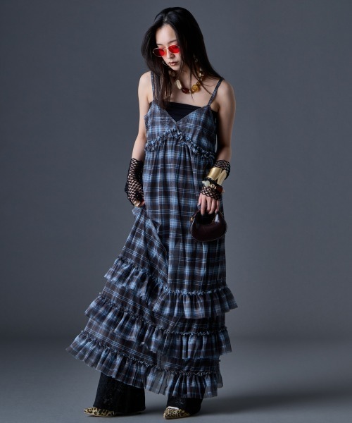 GEVS.（ジェイヴィス）の「シアーチェックキャミソールワンピース＜大きいサイズ有＞GEVS.（ワンピース・レディース・ピンク系/ブルー系・LL/L/M/5L/4L/3L）」の10枚目の写真