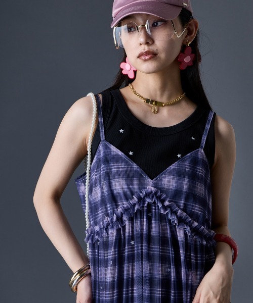 GEVS.（ジェイヴィス）の「シアーチェックキャミソールワンピース＜大きいサイズ有＞GEVS.（ワンピース・レディース・ピンク系/ブルー系・LL/L/M/5L/4L/3L）」の13枚目の写真