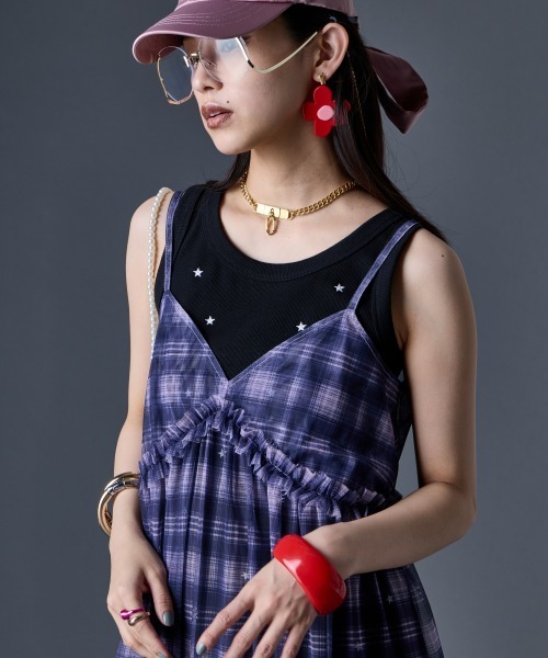 GEVS.（ジェイヴィス）の「シアーチェックキャミソールワンピース＜大きいサイズ有＞GEVS.（ワンピース・レディース・ピンク系/ブルー系・LL/L/M/5L/4L/3L）」の15枚目の写真