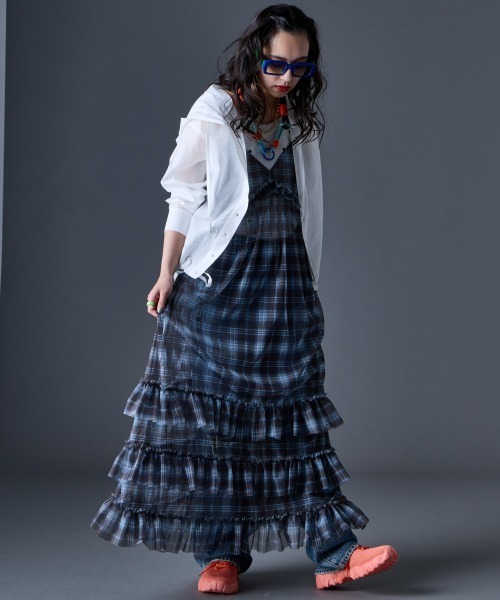 GEVS.（ジェイヴィス）の「シアーチェックキャミソールワンピース＜大きいサイズ有＞GEVS.（ワンピース・レディース・ピンク系/ブルー系・LL/L/M/5L/4L/3L）」の18枚目の写真