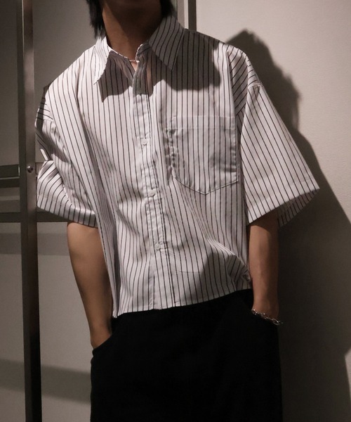 Art re A select(アトリエセレクト)の「【MADE IN KOREA】ブロード クロップド丈ストライプシャツ(シャツ/ブラウス・メンズ・ブルー/ブラック/アイボリー・FREE)」の8枚目の写真