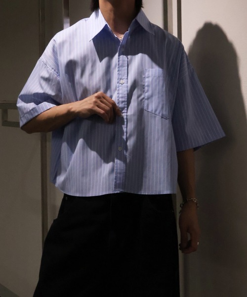 Art re A select(アトリエセレクト)の「【MADE IN KOREA】ブロード クロップド丈ストライプシャツ(シャツ/ブラウス・メンズ・ブルー/ブラック/アイボリー・FREE)」の11枚目の写真