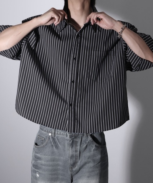 Art re A select(アトリエセレクト)の「【MADE IN KOREA】ブロード クロップド丈ストライプシャツ(シャツ/ブラウス・メンズ・ブルー/ブラック/アイボリー・FREE)」の6枚目の写真