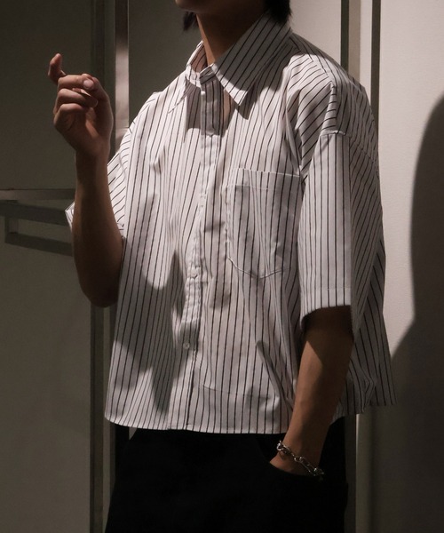 Art re A select(アトリエセレクト)の「【MADE IN KOREA】ブロード クロップド丈ストライプシャツ(シャツ/ブラウス・メンズ・ブルー/ブラック/アイボリー・FREE)」の13枚目の写真