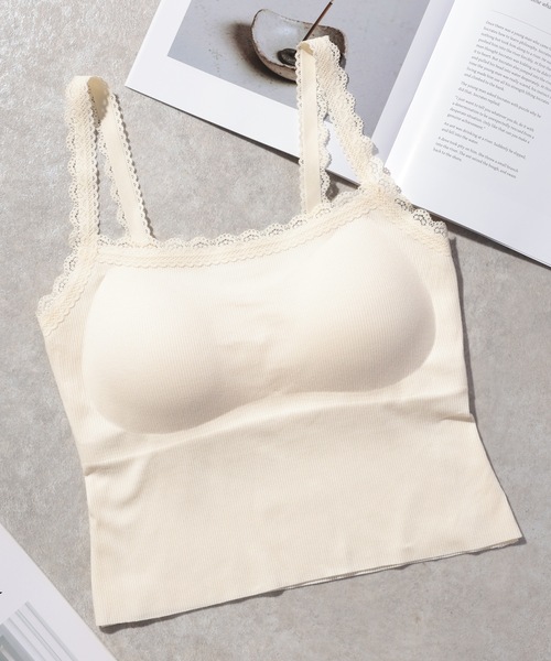 Lace Ladies(レースレディース)の「レース トリム リブ カップ付き キャミソール(キャミソール・レディース・ブラック/アイボリー/グレー/グレイッシュベージュ・FREE)」の21枚目の写真