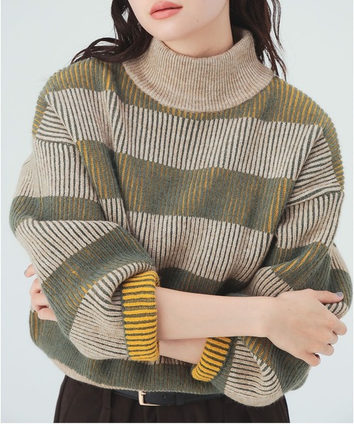 BEAMS HEART(ビームスハート)の「配色 ボーダー ニット(ニット/セーター・レディース・ライトグレー/ベージュ/チャコールグレー・FREE)」の1枚目の写真