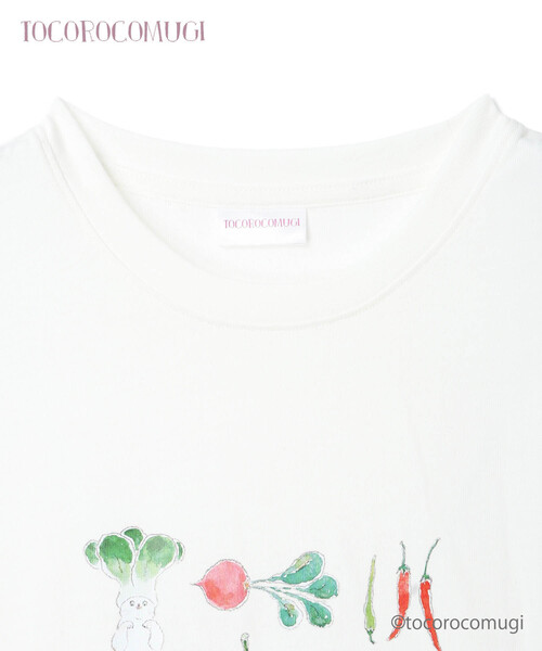 CROSSPLUS ONLINE(クロスプラスオンライン)の「トコロコムギお野菜にゃんこ半袖Tシャツ(Tシャツ/カットソー・レディース・ホワイト/ライトグリーン・M/L)」の4枚目の写真