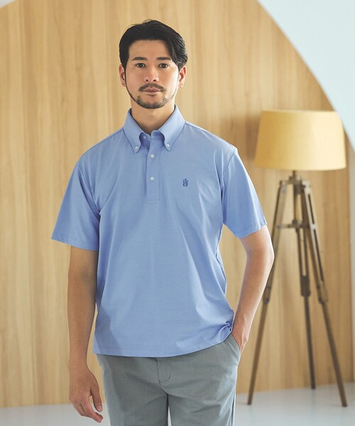 ABAHOUSE GRAY(アバハウスグレイ)の「【ON/OFF兼用】シルキー マイクロカノコ ボタンダウン ポロシャツ(Tシャツ/カットソー・メンズ・グレイッシュブルー/サックスブルー/ホワイト/グレイッシュベージュ・46/50/48/44)」の1枚目の写真