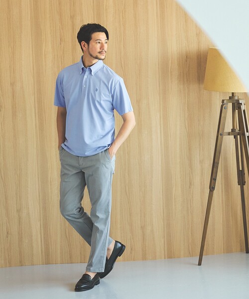 ABAHOUSE GRAY(アバハウスグレイ)の「【ON/OFF兼用】シルキー マイクロカノコ ボタンダウン ポロシャツ(Tシャツ/カットソー・メンズ・グレイッシュブルー/サックスブルー/ホワイト/グレイッシュベージュ・46/50/48/44)」の5枚目の写真