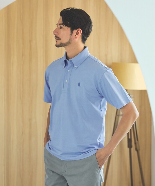ABAHOUSE GRAY(アバハウスグレイ)の「【ON/OFF兼用】シルキー マイクロカノコ ボタンダウン ポロシャツ(Tシャツ/カットソー・メンズ・グレイッシュブルー/サックスブルー/ホワイト/グレイッシュベージュ・46/50/48/44)」の15枚目の写真