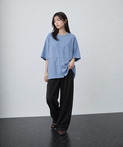 sunny branch(サニーブランチ)の「★Bd★梨地 ビッグシルエット 5分袖バンドカラーシャツ(シャツ/ブラウス・レディース・グレー系/ブルー/ブラック/ホワイト・LARGE/MEDIUM)」の8枚目の写真