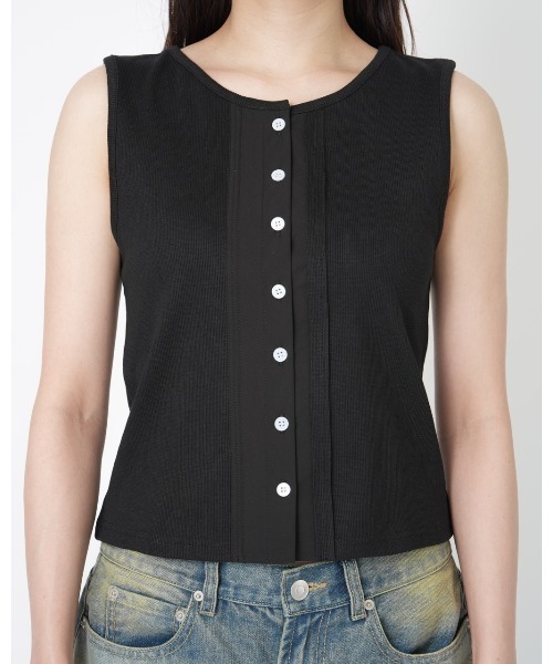 YOOU(ユー)の「DOCKIONG TANKTOP(Tシャツ/カットソー・レディース・ブラック/ベージュ・FREE)」の3枚目の写真