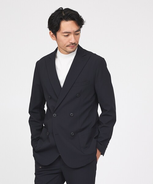 ABAHOUSE GRAY(アバハウスグレイ)の「【接触冷感/セットアップ対応】ナイロンジャガード ストレッチ ダブルジャケット(テーラードジャケット・メンズ・ブラック/ネイビー/カーキ・46/44/48/50)」の1枚目の写真