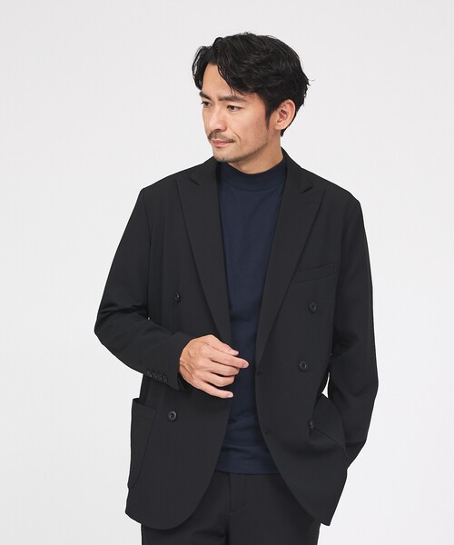 ABAHOUSE GRAY(アバハウスグレイ)の「【接触冷感/セットアップ対応】ナイロンジャガード ストレッチ ダブルジャケット(テーラードジャケット・メンズ・ブラック/ネイビー/カーキ・46/44/48/50)」の2枚目の写真