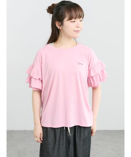 Samansa Mos2(サマンサ モスモス)の「【接触冷感/UVカット】フリル袖カットソー(Tシャツ/カットソー・レディース・ブルー/ブラック/オフホワイト/ピンク・F)」の1枚目の写真