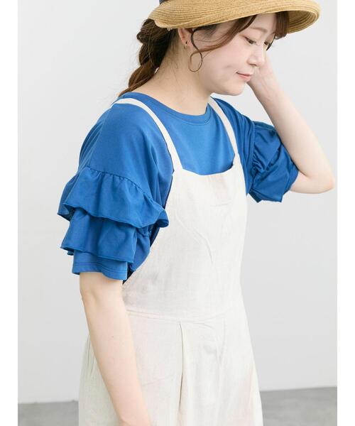 Samansa Mos2(サマンサ モスモス)の「【接触冷感/UVカット】フリル袖カットソー(Tシャツ/カットソー・レディース・ブルー/ブラック/オフホワイト/ピンク・F)」の4枚目の写真