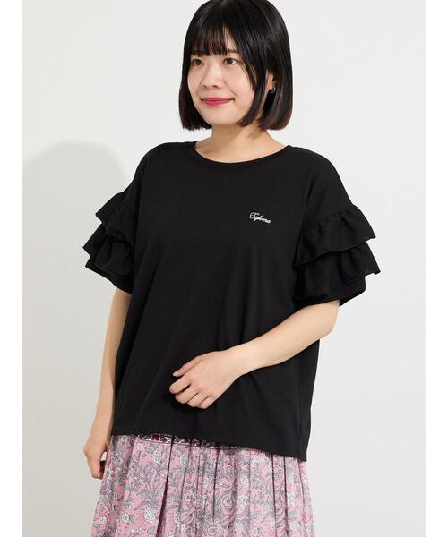 Samansa Mos2(サマンサ モスモス)の「【接触冷感/UVカット】フリル袖カットソー(Tシャツ/カットソー・レディース・ブルー/ブラック/オフホワイト/ピンク・F)」の3枚目の写真