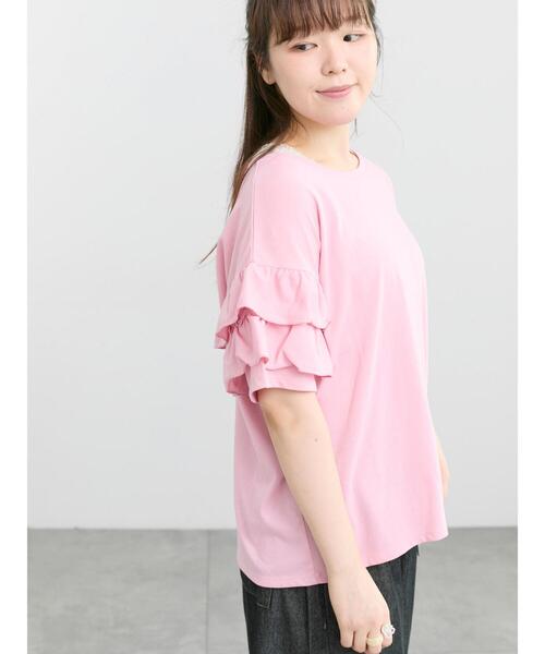 Samansa Mos2(サマンサ モスモス)の「【接触冷感/UVカット】フリル袖カットソー(Tシャツ/カットソー・レディース・ブルー/ブラック/オフホワイト/ピンク・F)」の21枚目の写真
