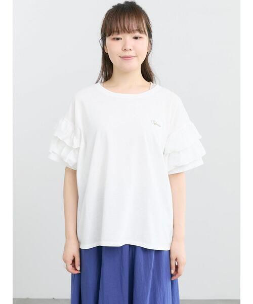 Samansa Mos2(サマンサ モスモス)の「【接触冷感/UVカット】フリル袖カットソー(Tシャツ/カットソー・レディース・ブルー/ブラック/オフホワイト/ピンク・F)」の5枚目の写真