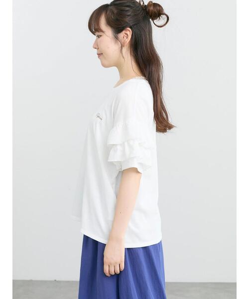 Samansa Mos2(サマンサ モスモス)の「【接触冷感/UVカット】フリル袖カットソー(Tシャツ/カットソー・レディース・ブルー/ブラック/オフホワイト/ピンク・F)」の6枚目の写真