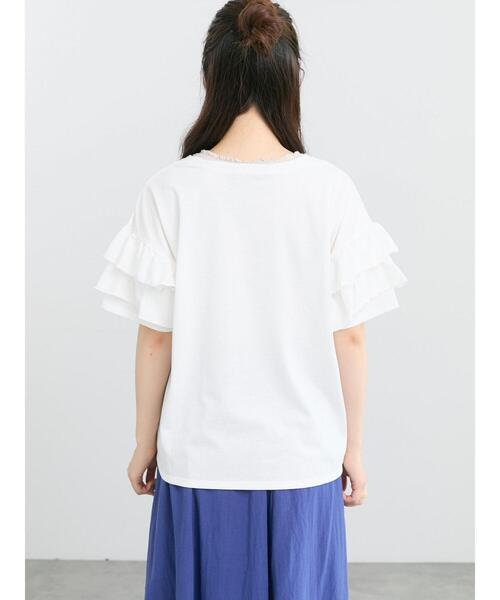 Samansa Mos2(サマンサ モスモス)の「【接触冷感/UVカット】フリル袖カットソー(Tシャツ/カットソー・レディース・ブルー/ブラック/オフホワイト/ピンク・F)」の7枚目の写真