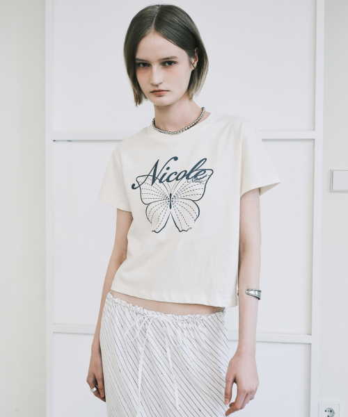 NICK&NICOLE(ニックアンドニコール)の「NICOLE BUTTERFLY CROP TOP_CREAM CHARCOAL(Tシャツ/カットソー・レディース・その他・FREE)」の1枚目の写真