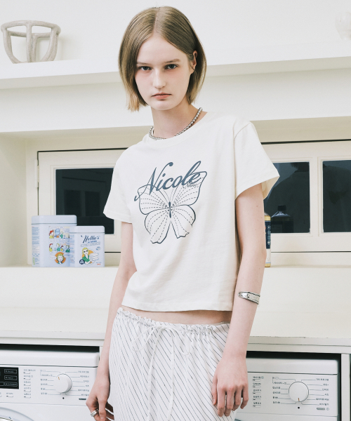 NICK&NICOLE(ニックアンドニコール)の「NICOLE BUTTERFLY CROP TOP_CREAM CHARCOAL(Tシャツ/カットソー・レディース・その他・FREE)」の2枚目の写真