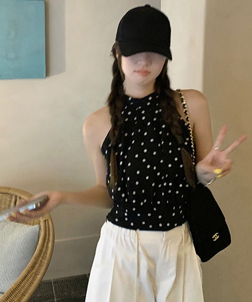 HALEY PESCA(ヘーリーペスカ)の「HALEY PESCA/ドット柄 ホルターネックブラウス トップス(シャツ/ブラウス・レディース・ホワイト/ブラック・MEDIUM/SMALL)」の10枚目の写真