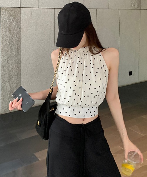 HALEY PESCA(ヘーリーペスカ)の「HALEY PESCA/ドット柄 ホルターネックブラウス トップス(シャツ/ブラウス・レディース・ホワイト/ブラック・MEDIUM/SMALL)」の8枚目の写真