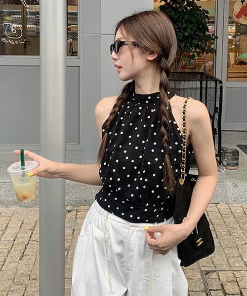HALEY PESCA(ヘーリーペスカ)の「HALEY PESCA/ドット柄 ホルターネックブラウス トップス(シャツ/ブラウス・レディース・ホワイト/ブラック・MEDIUM/SMALL)」の9枚目の写真