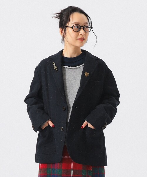 BEAMS BOY(ビームスボーイ)の「ツイード 3ボタン ビッグジャケット(テーラードジャケット・レディース・ブラウン/ネイビー・1/0)」の1枚目の写真