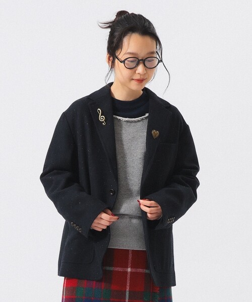 BEAMS BOY(ビームスボーイ)の「ツイード 3ボタン ビッグジャケット(テーラードジャケット・レディース・ブラウン/ネイビー・1/0)」の6枚目の写真