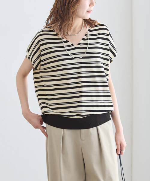 journal standard L'essage(ジャーナルスタンダードレサージュ)の「《接触冷感/ 手洗い可能》クールタッチVネックプルオーバー(ニット/セーター・レディース・ブラック系その他/ブラック/キャメル・FREE)」の19枚目の写真