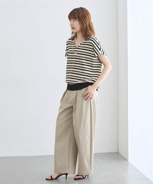 journal standard L'essage(ジャーナルスタンダードレサージュ)の「《接触冷感/ 手洗い可能》クールタッチVネックプルオーバー(ニット/セーター・レディース・ブラック系その他/ブラック/キャメル・FREE)」の22枚目の写真