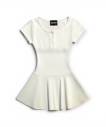 BORN SLIPPY（ボーンスリッピー）の「Crystal Line Henley Skater Mini Dress (Milk Cream)（ワンピース）」