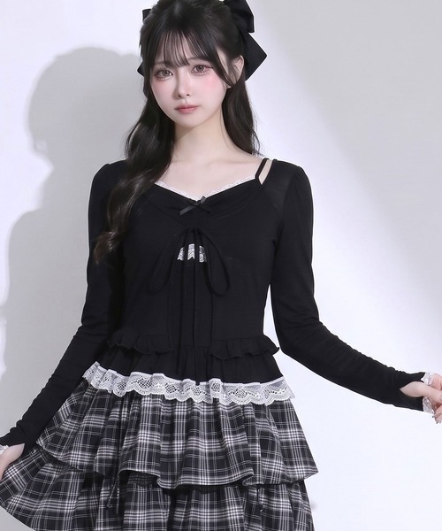 DearMyLoveRose(ディアマイラブローズ)の「フリルキャミソール×ボレロカーディガンセット【大きいサイズあり】(カーディガン/ボレロ・レディース・ホワイト/ブラック・L~LL/M-L/LL~3L)」の2枚目の写真