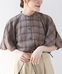 〈手洗い可能〉キュプラ混 タータン チェック ブラウス