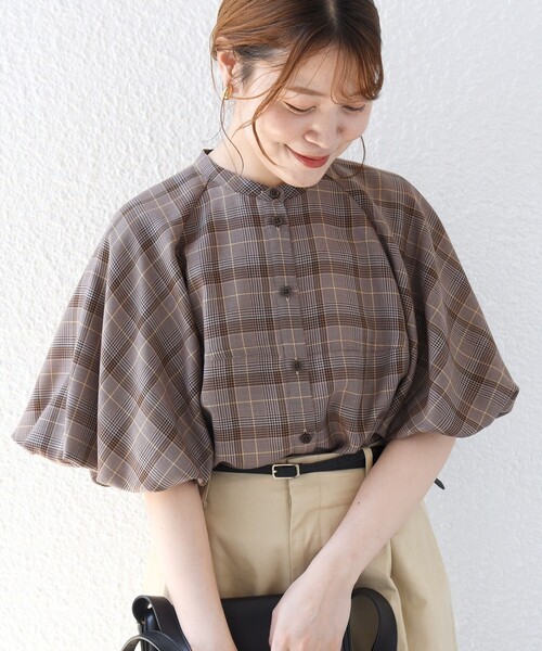 SHIPS(シップス)の「〈手洗い可能〉キュプラ混 タータン チェック ブラウス(シャツ/ブラウス・レディース・ネイビー/ベージュ系・ONE SIZE)」の6枚目の写真