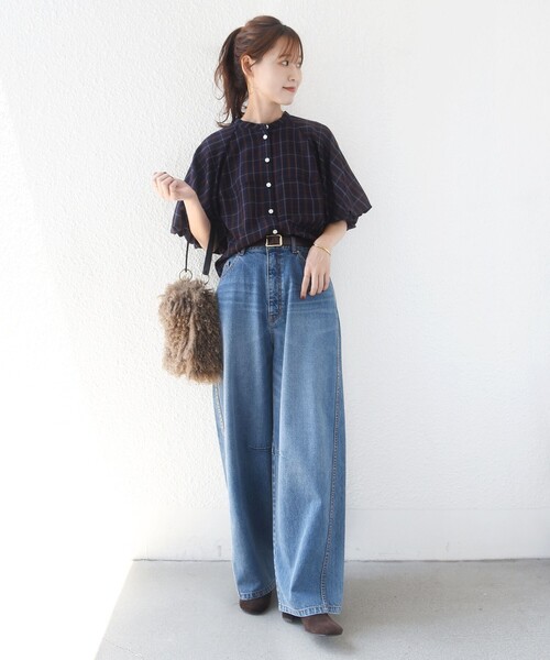 SHIPS(シップス)の「〈手洗い可能〉キュプラ混 タータン チェック ブラウス(シャツ/ブラウス・レディース・ネイビー/ベージュ系・ONE SIZE)」の9枚目の写真