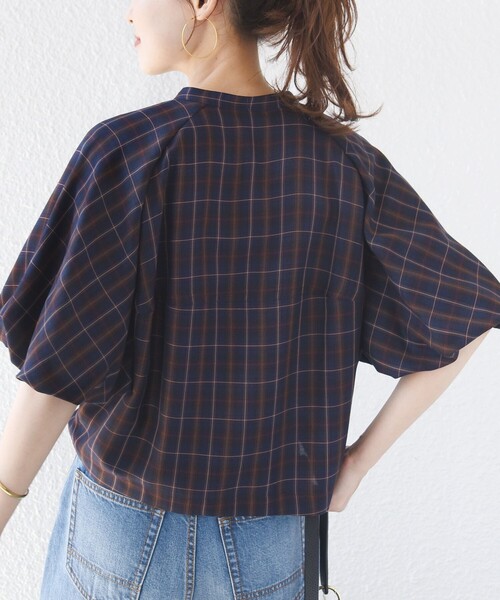 SHIPS(シップス)の「〈手洗い可能〉キュプラ混 タータン チェック ブラウス(シャツ/ブラウス・レディース・ネイビー/ベージュ系・ONE SIZE)」の14枚目の写真
