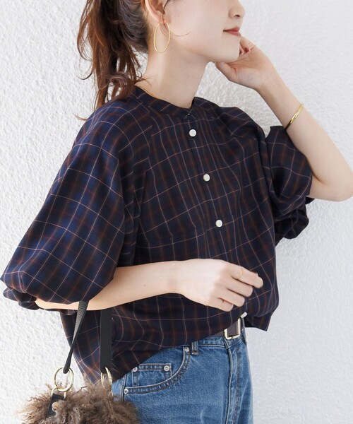 SHIPS(シップス)の「〈手洗い可能〉キュプラ混 タータン チェック ブラウス(シャツ/ブラウス・レディース・ネイビー/ベージュ系・ONE SIZE)」の16枚目の写真