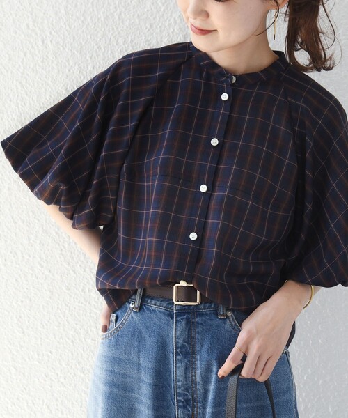 SHIPS(シップス)の「〈手洗い可能〉キュプラ混 タータン チェック ブラウス(シャツ/ブラウス・レディース・ネイビー/ベージュ系・ONE SIZE)」の17枚目の写真