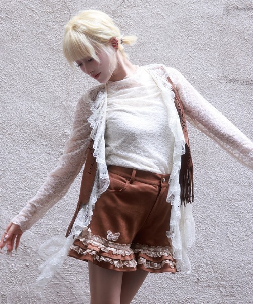 myu:loret(ミュウロレット)の「フリルレースショートパンツ(その他パンツ・レディース・ケミカルウォッシュ/キャメル・FREE)」の3枚目の写真