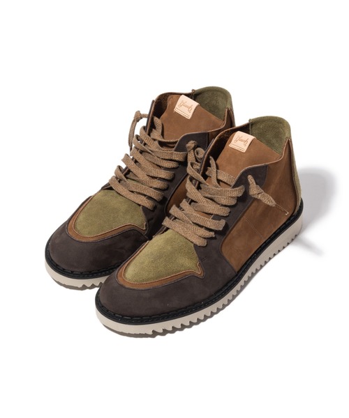 glamb（グラム）の「Leather Mid-Cut Sneakers / レザーミッドカットスニーカー（スニーカー・メンズ・ブラック/カーキ・25/26/27/28）」の2枚目の写真