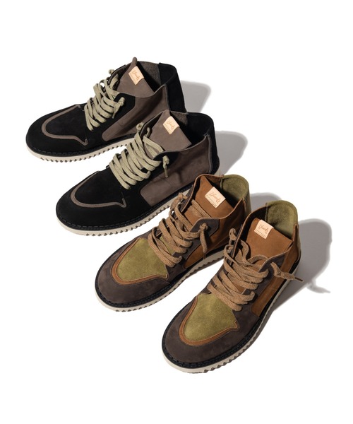 glamb（グラム）の「Leather Mid-Cut Sneakers / レザーミッドカットスニーカー（スニーカー・メンズ・ブラック/カーキ・25/26/27/28）」の3枚目の写真
