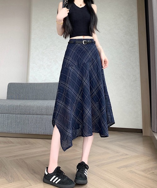 Girly Doll(ガーリードール)の「チェック柄アシメヘムベルト付きスカート(スカート・レディース・ネイビー/ホワイト・M/L)」の20枚目の写真