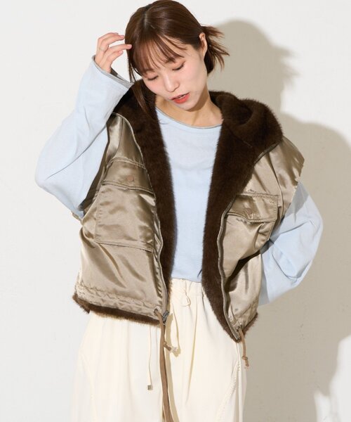 etsinta(エシンタ)の「【etsinta】リバーシブルミリタリーファーベスト(ベスト・レディース・カーキ/ブラウン・ONE SIZE)」の16枚目の写真