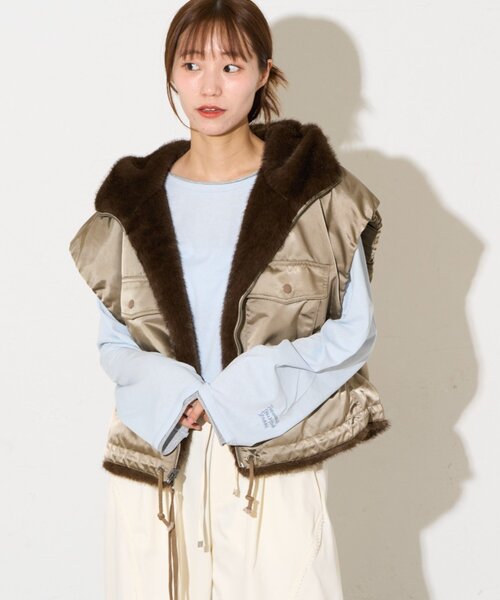 etsinta(エシンタ)の「【etsinta】リバーシブルミリタリーファーベスト(ベスト・レディース・カーキ/ブラウン・ONE SIZE)」の17枚目の写真