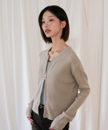 Ribbed Two-way zip up Cardigan (GrayBeige)