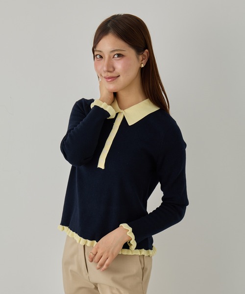 MAGASIN DE MODE Chou Chou（マガジンデモードシュシュ）の「【MAGASIN DE MODE Chou Chou】ニットポロシャツ SNF（ニット/セーター・レディース・アイボリー/ブラック/グレー・FREE）」の5枚目の写真